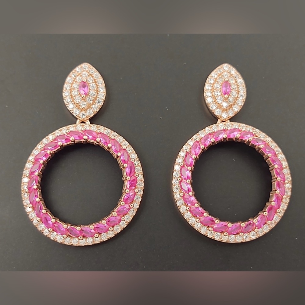 Stunning Rose Gold Over Sterling Silver Ruby & CZ Earrings